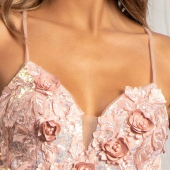 NEW LONG OFF THE SHOULDER SLEEVELESS SHEATH GOWN EMBROIDERED WITH SEQUINS GL3025 - Picture 5 of 14